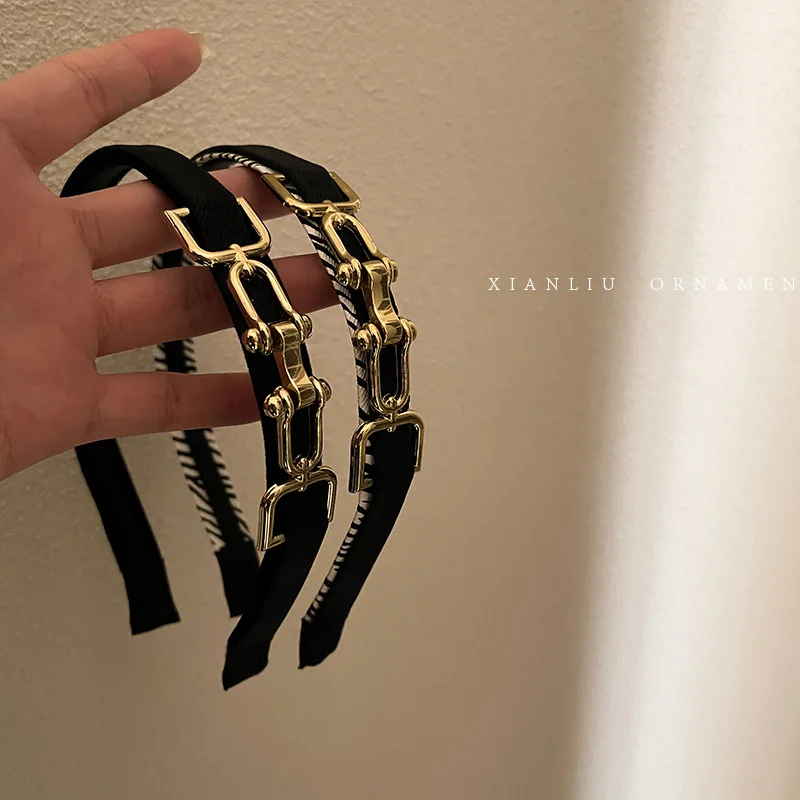 Schwarz Gold Punk Mode Retro Kette Kopf Bands Zubehör Beliebte Rock Haar Bands Damen Waschen Gesicht Make-Up Feste Haarband Werkzeuge