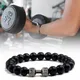 Natürliche schwarze vulkanische Lava Stein Hantel Armband schwarz matte Perlen Armbänder Fitness