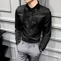 Chemises de Smoking à Paillettes pour Homme Manches sulf Noir et Blanc Décontracté Slim Fit