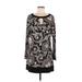 White House Black Market Casual Dress - Shift Keyhole Long sleeves: Black Paisley Dresses - Women's Size Medium - Print Wash