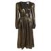 Plunge Neck Long Sleeve Metallic Lamé Dress