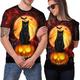 Halloween Kürbis Schwarze Katze T-Shirt-Ärmel Anime Grafik T-shirt Für Paar Herren Damen Erwachsene 3D-Druck Halloween Casual