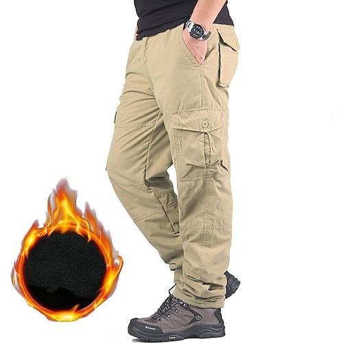 Herren Cargohose Cargohosen Fleecehosen Cargohosen Arbeitshose Tasche Multi Pocket Höhenanstieg Einfarbig tragbar Draussen Wadenlänge Outdoor Casual Klassisch Groß und hoch Lockere Passform Schwarz Image