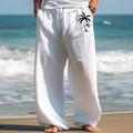 Men's Linen Pants Trousers Summer Pants Beach Pants Drawstring Elastic Waist Straight Leg Rhombus Comfort Breathable Casual Daily Holiday 40% Linen Ethnic Style Simple White