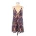 Free People Cocktail Dress - Party Plunge Sleeveless: Purple Baroque Print Dresses - Women's Size 8