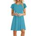 Royallove Women s Summer Vintage Solid Color Loose Crewneck Peplum Short-sleeved Dress