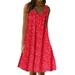 knqrhpse For Women Plus Size Summer Dresses Women Casual Print Sleeveless Loose Plus Size Beach Summer Dress Ladies Womens Dresses Red Dress 3XL