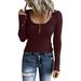 knqrhpse Crop Tops Womens Tops Women Long Sleeve Button Down Slim Fit Tops Scoop Neck Ribbed Knit Shirts Hoodies For Women M