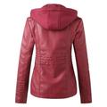 wendunide womens tops Women s Slim Leather Stand Collar Zip Motorcycle Suit Belt Coat Jacket Tops Womens Leather Coats Red 5XL