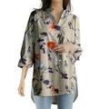 Loose Button down Shirts for Women Cotton Short Sleeve Tops for Women Women s Fashion Elegant Top Shirt Long Sleeve Printed Button Turn-down Collar Shirt Ancient Plain Long Sleeve Cotton Tunic Tee