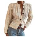 iOPQO Womens Sweaters Cardigan Sweaters For Women Womnes Button Down Cropped Boho Open Front Long Sleeve Cardigans Outerwear Coats For Women Fleece Jacket Women Khaki XL