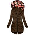 wendunide hoodies for women Women Fashion Floral Print Hooded Jacket Zipper Pocket Sweatshirt Long Sleeve Coat Womens Hoodies Brown L