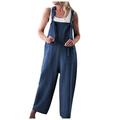 knqrhpse Jumpsuits For Women Womens Pants Sleeveless Overalls Jumpsuit Summer Wide Leg Bib Pants Bottons Jumpsuit Romper With Button Pockets Button Cargo Pants Women Navy L