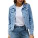 iOPQO womens sweaters Women s Basic Solid Color Button Down Denim Cotton Jacket With Pockets Denim Jacket Coat Women s Denim Jackets Blue L