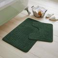 (Dark Green) JACQUARD GREEK STYLE BATH MAT PEDESTAL SET NON SLIP TOILET BATHROOM RUGS 2 PIECE