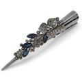 Avalaya Large Dim Grey/Midnight Blue Austrian Crystal Floral Hair Beak Clip/Concord Clip in Black Tone - 1