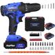 (Cordless Drill w/2 Batteries) 26 PCS Cordless Drill Driver Screwdriver Set