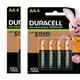 8 x Duracell AA 2500 mAh Rechargeable Batteries, NiMH HR6 MN1500 Duralock