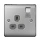 Masterplug NBS21G 13 A 1-Gang Metal Brushed Steel Double Pole Switched Socket - Grey Insert