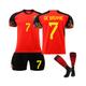 (26(140-150CM)) Belgium 2022/23 Home Jersey De Bruyne #7 Soccer T-Shirt Shorts Kits Football 3-Pieces Sets
