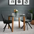 Woods Furniture Round Glass Dining Table With Wooden Legs Contemporary Look - Lutina Round Glass Dining Table 100Cm