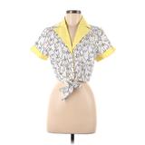 Unique Vintage Short Sleeve Button Down Shirt: Yellow Tops - Women's Size Medium