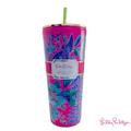 Lilly Pulitzer Dining | Lilly Pulitzer Double Wall Tumbler With Lid And Reusable Straw 24oz Nwt | Color: Blue/Pink | Size: 24 Oz