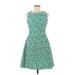 Eva Mendes by New York & Company Casual Dress - Fit & Flare: Green Floral Motif Dresses - Women's Size 6