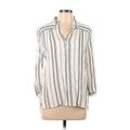 Vince Camuto 3/4 Sleeve Blouse: Ivory Stripes Tops - Women's Size Large