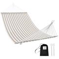 Patio Watcher 13 FT Double Quick Dry Hammock Folding Concealed Steel Spreader Bar Portable Two Person Hammock for Camping Outdoor Patio Yard Beach，450 lbs Capacity，Beige White