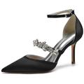 Minishion Womens Dress Shoes for Wedding Ankle Strap Pointed Toe Formal Pumps with Rhinestone BR001 Black UK 7