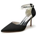 Minishion Ladies Shoes for Wedding Dress Ankle Chain Pointed Toe Evening Prom Formal Pumps BR119 Black UK 7