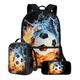 ZIATUBLES Student Schoolbag Set Splatter Water Soccer Fire Print Large Capacity Backpack Lunch Box Pencil Case 17 Inch Travel Laptop Backpack Rucksack Daypack with Zipper Pockets