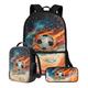 ZIATUBLES Splatter Fire Soccer Print Backpack Set Boys Girls 17 Inch School Bag Lunch Box Pencil Case Large Capacity Travel Laptop Backpack Rucksack Daypack with Zipper Pockets