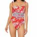 Jessica Simpson Swim | Jessica Simpson Chantilly Lace Pepper Red One Piece Swimsuit Size Large | Color: Blue/Red | Size: L