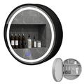 Suuim Bathroom Mirror Cabinet, Round Bathroom Mirror Cabinets LED Mirrored Bathroom Cabinets, Dimmable Anti Fog Bathroom Wall Mounted Mirror (Black 70(27.5i