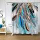 ZXBNNN Feather Shower Curtain Green Blue Brown Animal Feathers Print Bath Curtain Retro Bathroom Accessories Curtain with Hooks 175x200cm(68.9x78.74in)