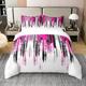 Homemissing Rose Pink White Black Bedding Duvet Cover 100% Cotton Set Stripes Reversible Bedding Set Geometric Comforter Cover Set for Modern Abstract Bedspread Cover Single With 1 Pillow Case