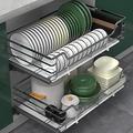Stainless Steel 2 Tier Kitchen Cabinet Storage Shelves - Heavy Duty Pull Out Spice Rack Drawer & Dish Organizer - Double Tier Wire Basket Slide Out Shelf - Fits in Kitchen Cabinets