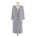 Lands' End Casual Dress - Wrap: Gray Houndstooth Dresses - Women's Size Medium Petite