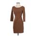 Ya Los Angeles Casual Dress - Sheath Boatneck Long sleeves: Brown Stripes Dresses - Women's Size Small