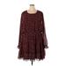 City Chic Casual Dress - DropWaist: Burgundy Floral Motif Dresses - Women's Size 24 Plus