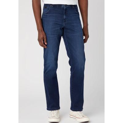 Gerade Jeans WRANGLER "Texas", Herren, Gr. 44, Länge 34, blau (arm strong), Denim/Jeans, Obermaterial: 91% Baumwolle, 7% Elastomultiester, 2% Elasthan, Basic, regular fit lang, Jeans Image