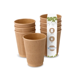 BIOZOYG 50 Stück Riffelbecher 300 ml / 12 oz Kaffee To Go Pappbecher, ungebleicht braun, Einwegbecher, Nachhaltig, Biologisch Abbaubar, Einwegbecher