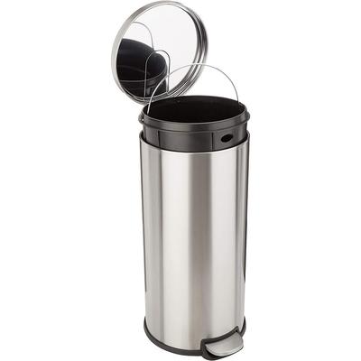 Soft-Close Trash Can With Foot Pedal, Brushed Stainless Steel