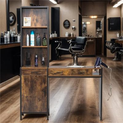 Wood Hair Salon Storage Cabinet with Hair Dryer Holders and Storage - N/A