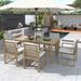 Patio Wood Dining Set with Removable Cushions, Outdoor Dining Chairs Set for 6, Rectangular Dining Table with Umbrella Hole