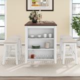 5-Piece Rustic Farmhouse Dining Sets, Counter Height Bar Table with Storage Space, 4 Stools with Padded Seat