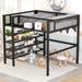 Full Size Metal Loft Bed with 4-Tier Shelves and Storage