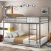 Full over Full Metal Bunk Bed, Low Bunk Bed with Guardrails&Ladder, Silver